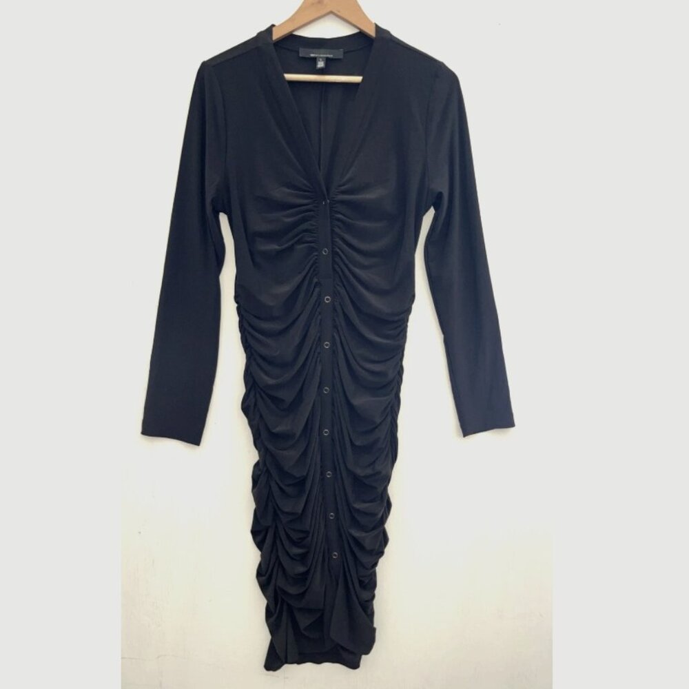 Black Snap Button Ruched Dress